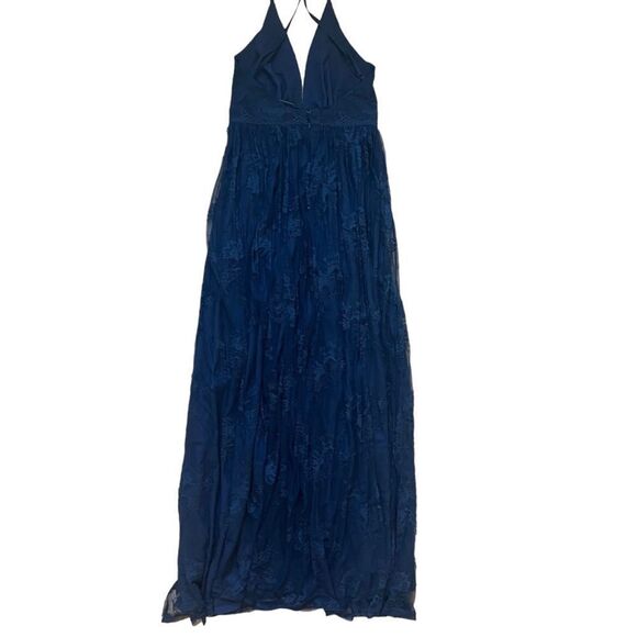 Showpo Meijel Plunge Neck Cross Back Maxi Dress In Navy Lace - Picture 7 of 15